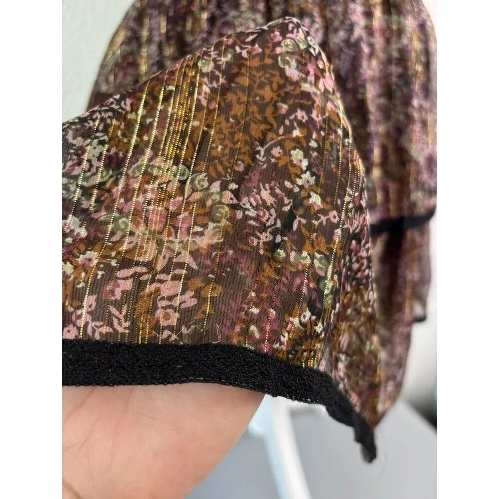 Allison‎ New York women's small brown patterned tiered mini skirt metallic NWT